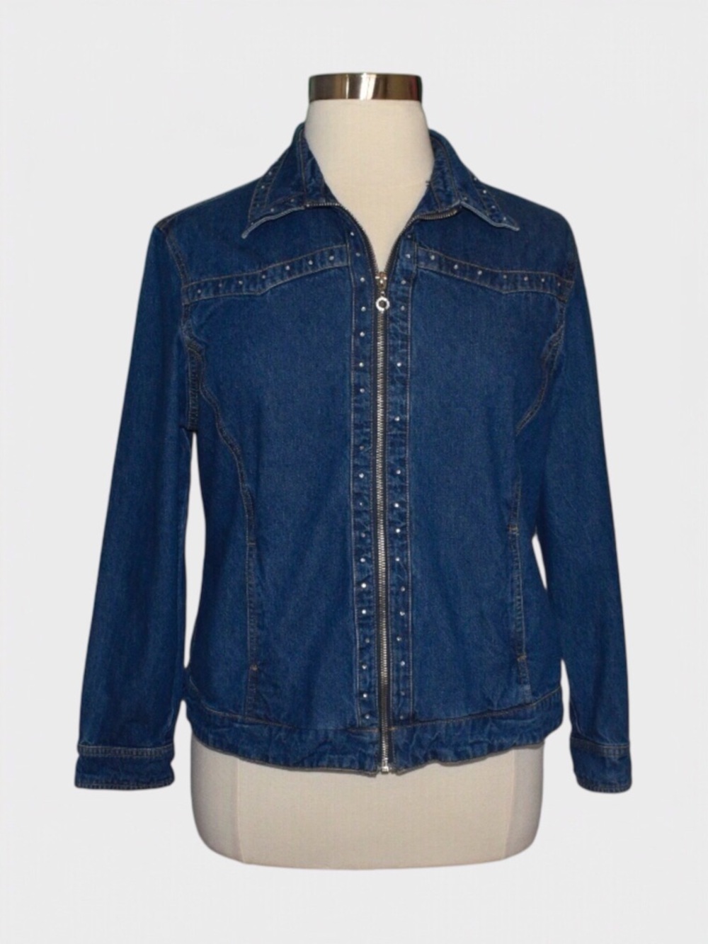 Cathy Daniels Rhinestone Denim Zip‎ Front Jacket
